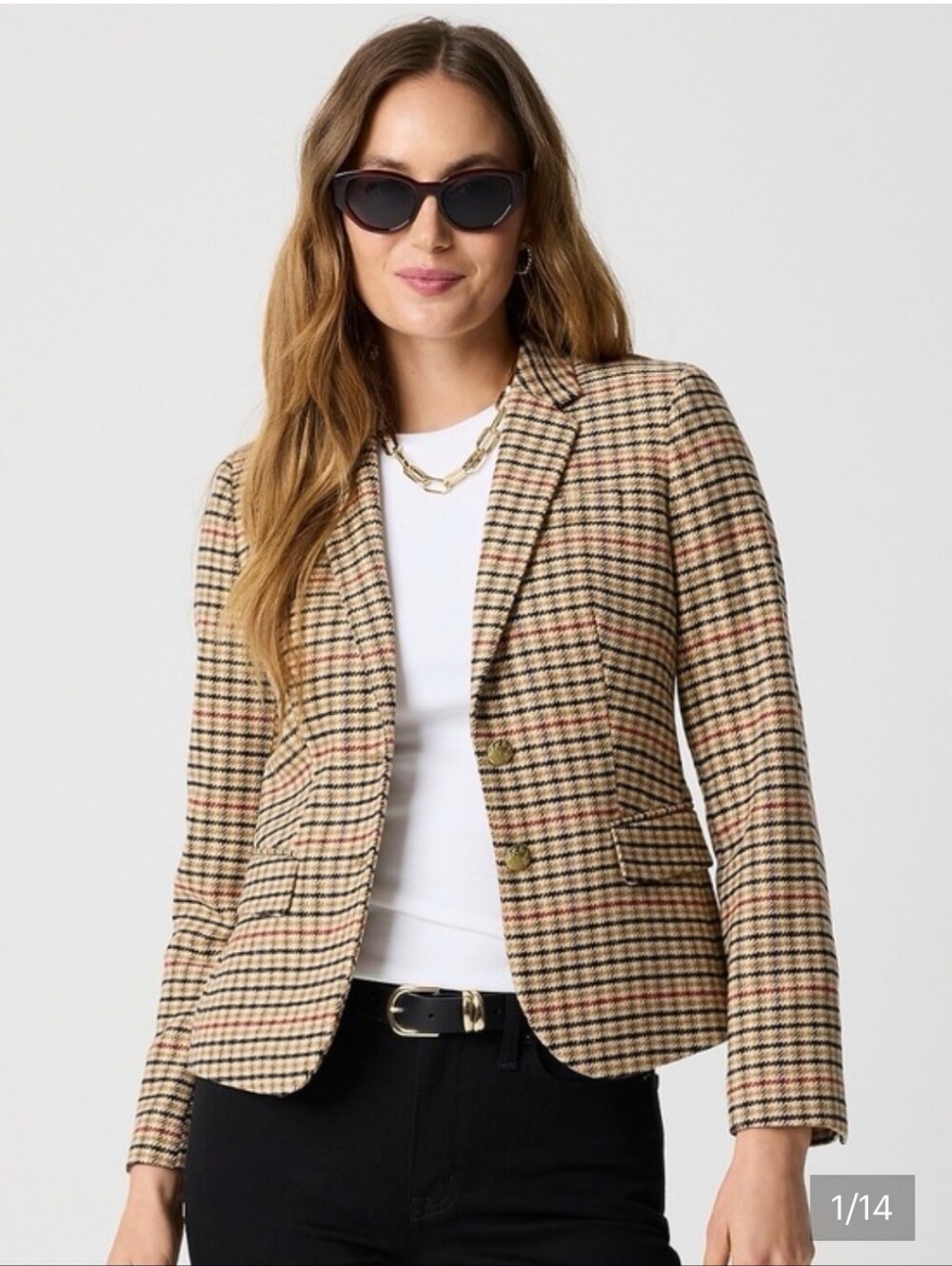 J.Crew Plaid Herringbone Tan Wool Blend Schoolboy Blazer Old-money Academia Fall